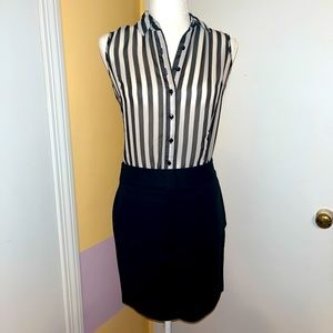 White black stripped sheer button tank size 0/2 -ONLY
